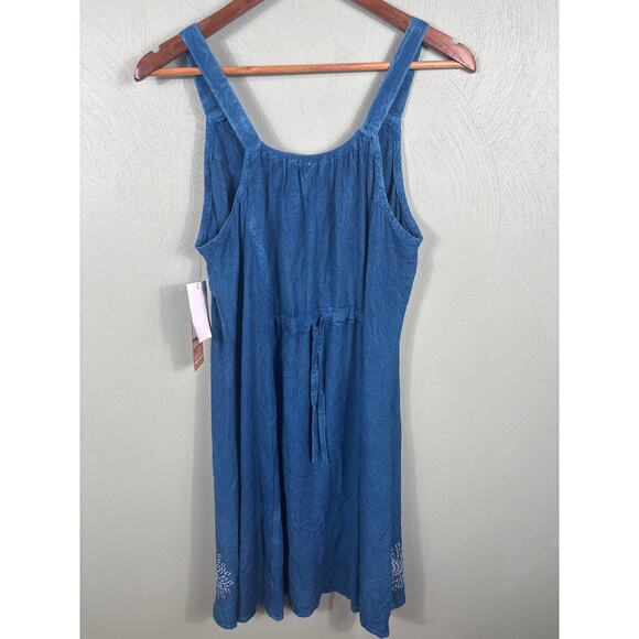 Raya Sun Womens Large Blue Embroidered Drawstring Tie Back Sleeveless Tank Dress - Picture 10 of 11